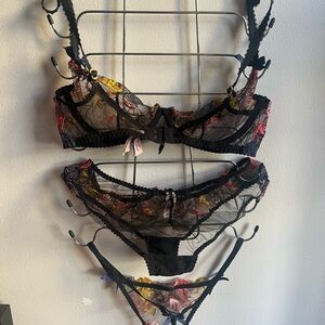 Agent Provocateur Black and Multicolor Lace Bra Set